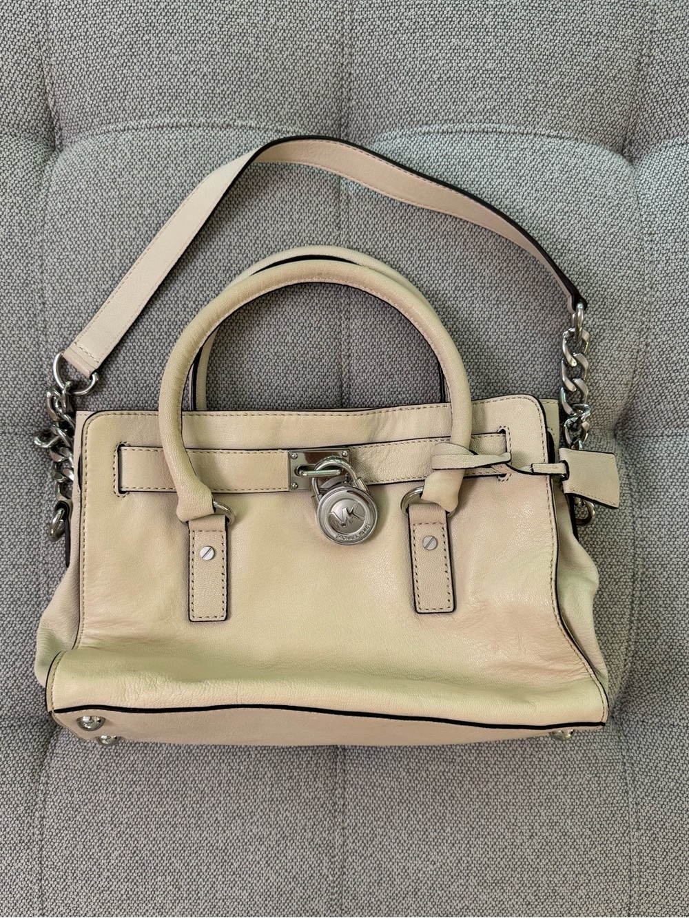 Michael Kors Cream Leather Satchel with Chain-Trim Strap